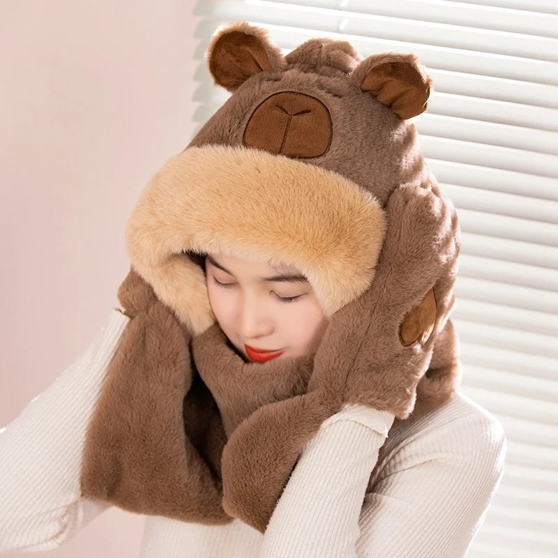 New Hight Quality Capybara Cartoon Scarf  Hat  Super Soft Stuffed Warm in winter Children Funny Girl Birthday Gifts