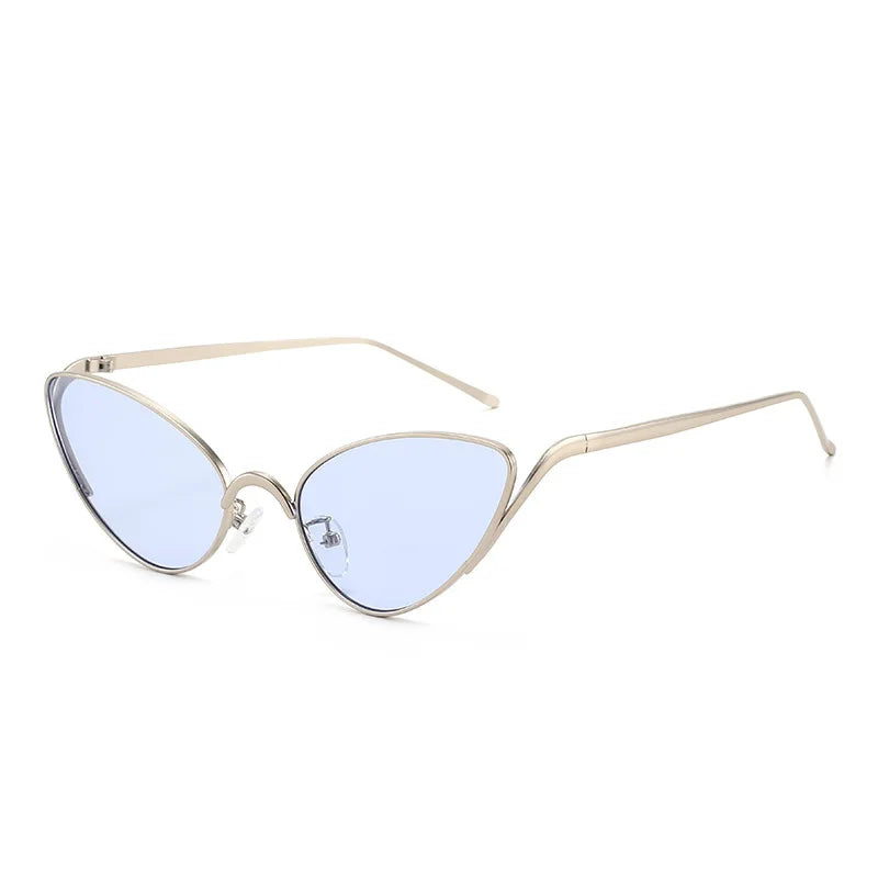 JNPCXI New Metal Cat Eye Women Sunglasses Fashion Clear Ocean Lens Gold Shades UV400 Men Trending Punk Sun Glasses