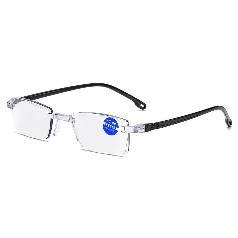 8 Pack Men's Clear and Transparent Lens Reading Glasses Lightweight Edge Cut Far Sighted Glasses Soft and Elastic Mirror Legs