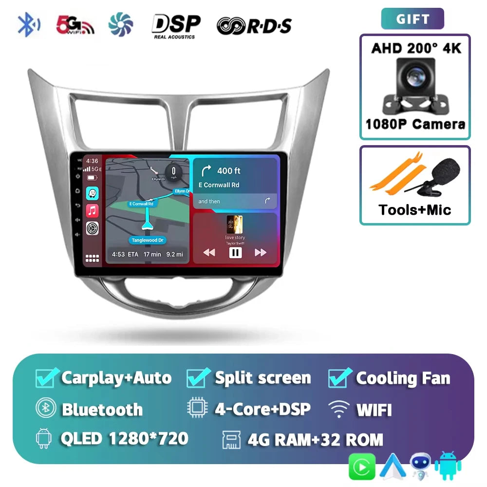 For Hyundai Solaris 1 2010 - 2016 Android 15 2K QLED Car Radio Multimedia Video Player GPS stereo CarPlay Head Unit 4G WIFI