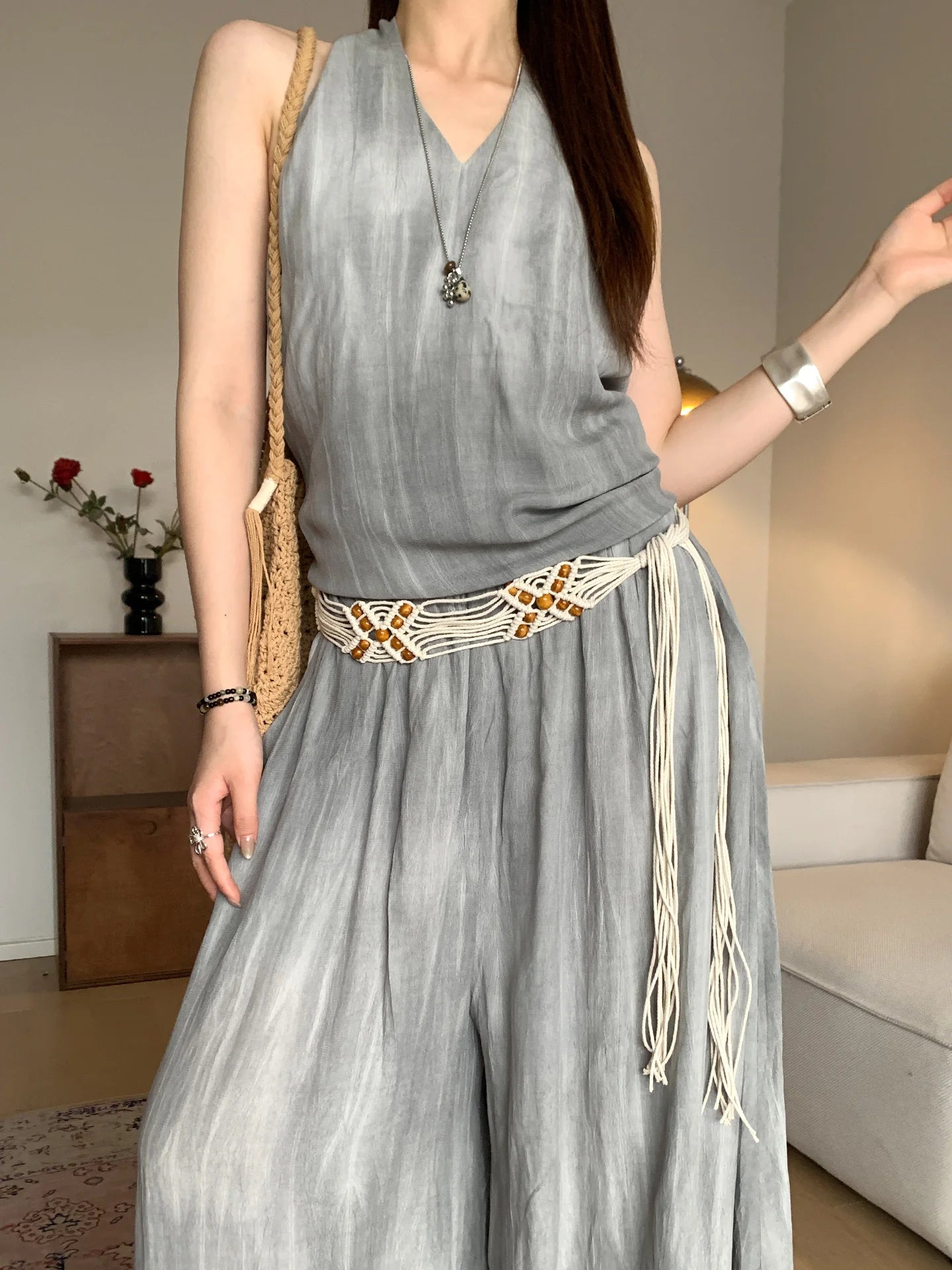 Bohème Bead Woven Wide Belt Vintage Ethnic Versatile Waist Rope Small Batch High-End Skirt Accessory