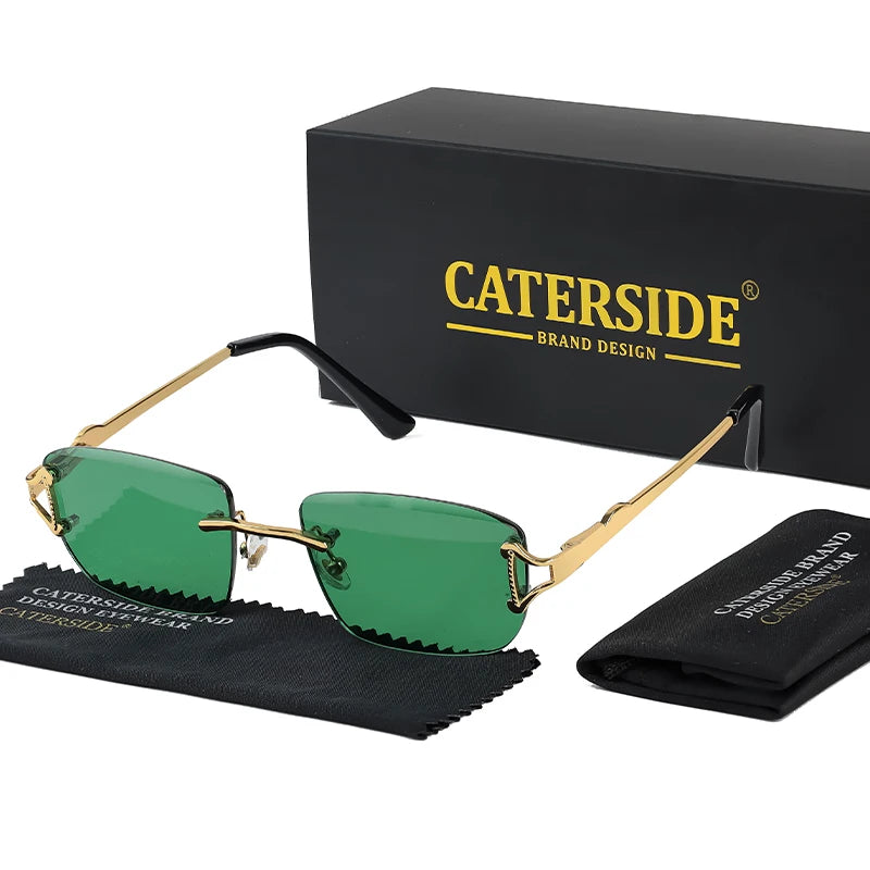 CATERSIDE New Retro Rimless Sunglasses Men's Rectangular Personalized Brand Design Sun Glasses Women Party Festival Eyewear Gift