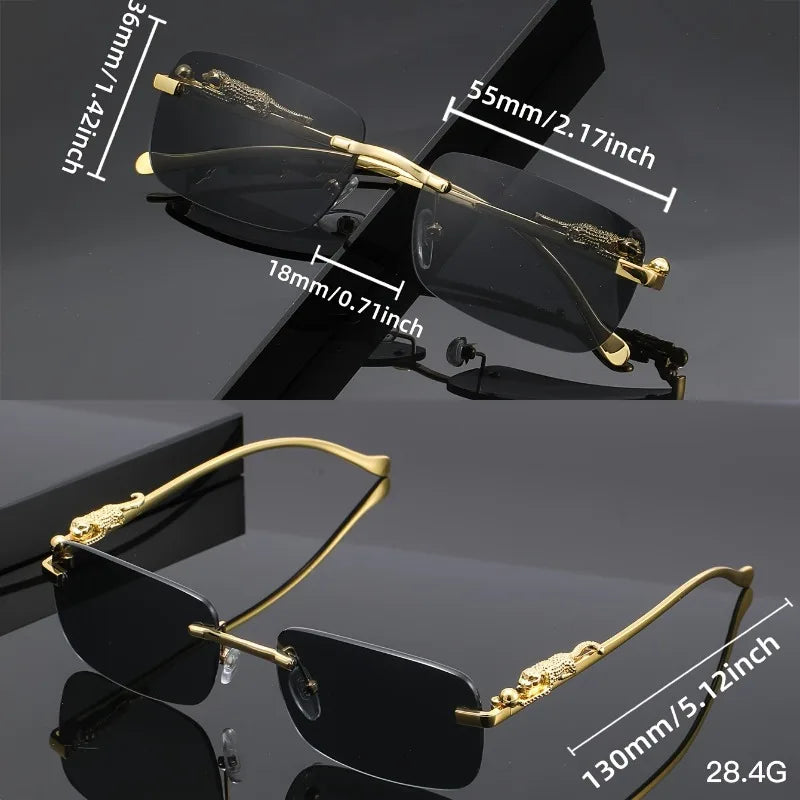 A Unique Pair of Glasses with Leopard Print Design and Frameless Square Lenses Suitable for Casual Gatherings