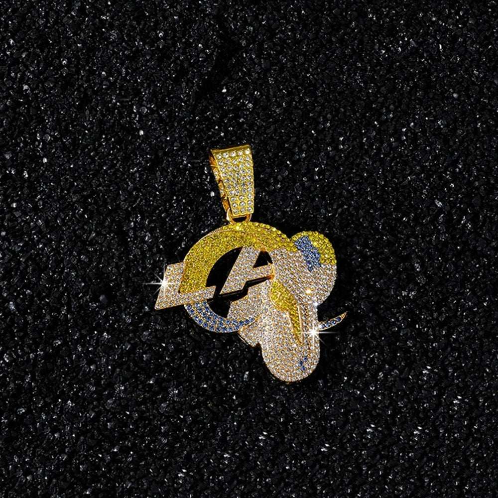 Men's Hip-Hop Personality LOGO Pendant with Cuban Link Chain Iced Out Bling Full Rhinestone Necklaces Fashion Punk Jewelry Gifts