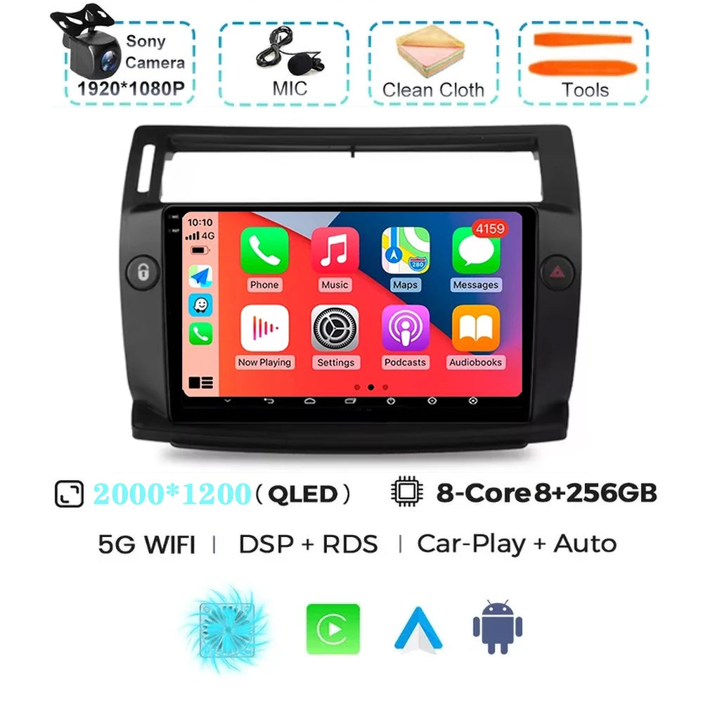 For Citroen C4 C-Triomphe C-Quatre 2004 - 2009  Carplay Auto Android 15 Car Radio Multimedia Video Player Navigation wifi 4G RDS