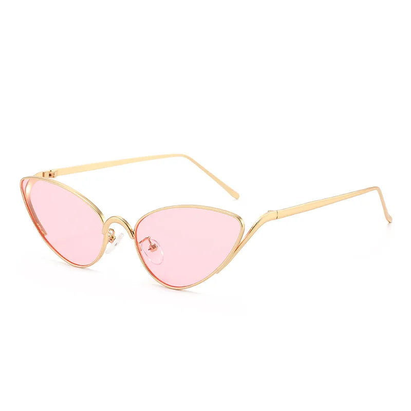 JNPCXI New Metal Cat Eye Women Sunglasses Fashion Clear Ocean Lens Gold Shades UV400 Men Trending Punk Sun Glasses