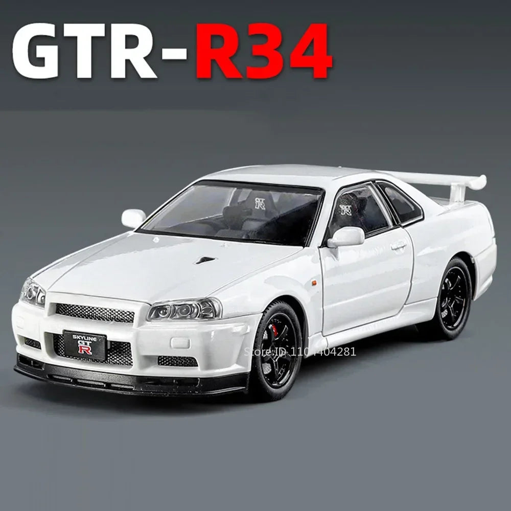 1:24 HONDA ACCORD GTR-R34 Cars Model Toys Alloy Diecast Vehice 6 Door Opened Sound Light Pull Back Toy Children's Birthday Gifts