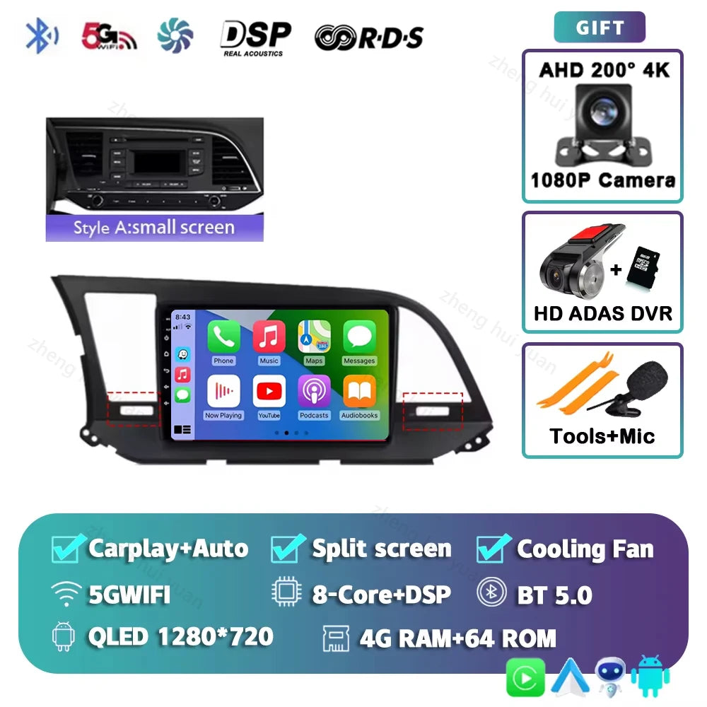 Android 16 Car Radio For Hyundai Elantra 6 2015 2016 2017 2018 Qualcomm Multimidia Video Player GPS Navigaion Split Screen DPS