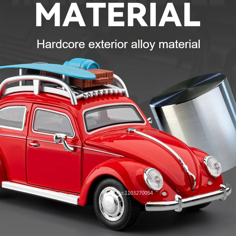1:24 Beetle Santana Model Car Diecast Alloy Toys Front Wheel Steering with Sound Light Pull Back Models Vintage Cars Collection