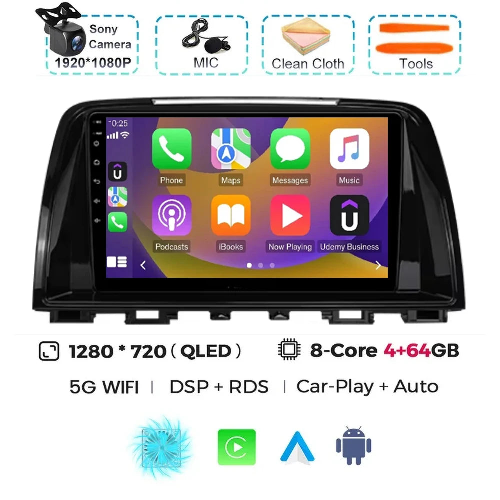 Android 15 For Mazda 6 GJ Atenza Touring Sport GT Carplay Auto Car Radio Multimedia Video Player Navigation GPS No 2Din 2 Din 4G