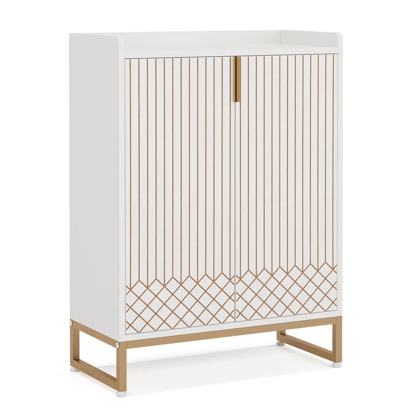 Tribesigns White Shoe Cabinets with Doors, 5-Tier Shoe Rack Wood Storage Cabinet