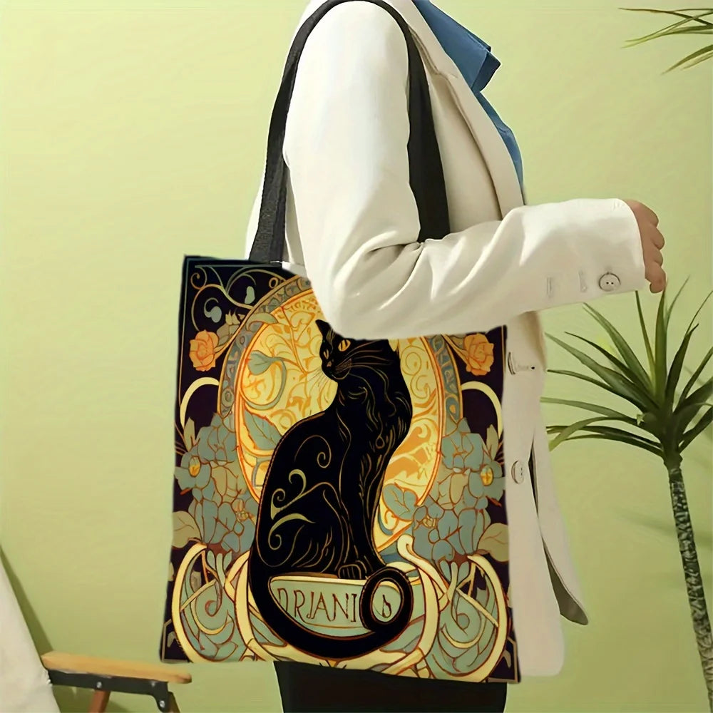 Retro Art Noble Black Cat Tote Bag, Fashion Shoulder Bag, Daily Light Handbags