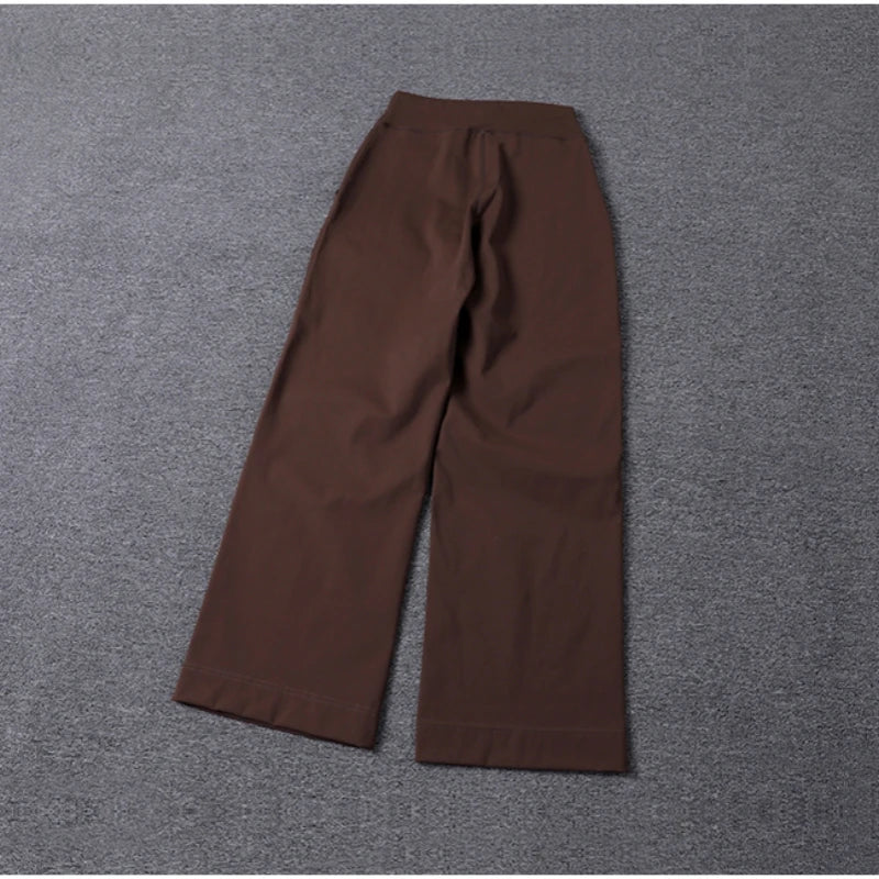 High Quality High-waist Loose Straight-leg Yoga Pants Women's Skin Friendly Nudity Casual Drawstring Quick-dry Gym Bell-bottoms