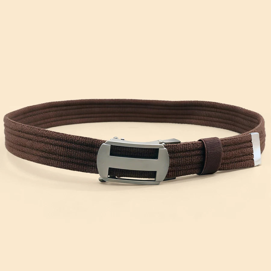 Stretchy Woven Belt Automatic Buckle Unisex Elastic Waistband Casual Brown Canvas Belt Comfortable Elastic Pants Strap
