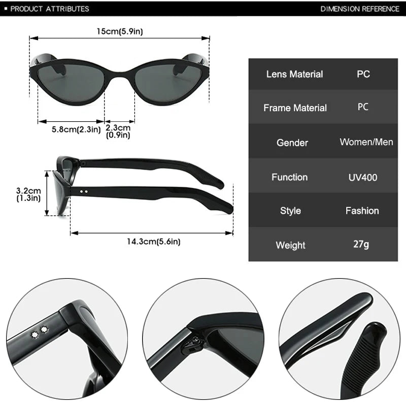 JNPCXI New Fashion Cat Eye Women Sunglasses Retro Rivets Men Green Tea Shades UV400