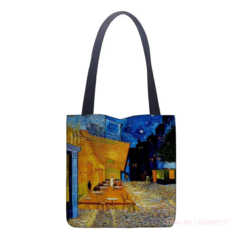 Van Gogh Oil Painting Tote Bag, Retro Art Fashion Travel Portable Women Shop Bag