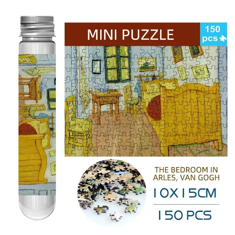 MaxRenard Jigsaw Puzzle 150pcs Mini Test Tube 15*10cm Travel Game World Famous Van Gogh Oil Paintings
