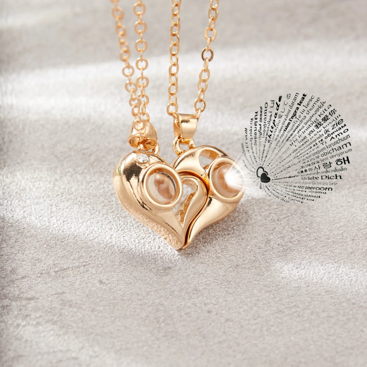 100 Languages I Love You Projection Necklace Hollow Sun Moon Heart Pendant Magnetic Necklace for Women Men Couple Jewelry Gift