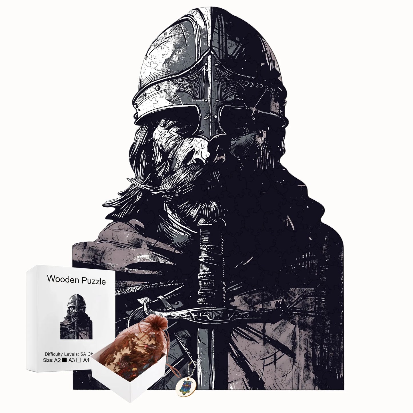 Brave Warrior Wooden Puzzle Retro Style Wooden Decor Christmas and Halloween Gift Toy for Teen and Kid