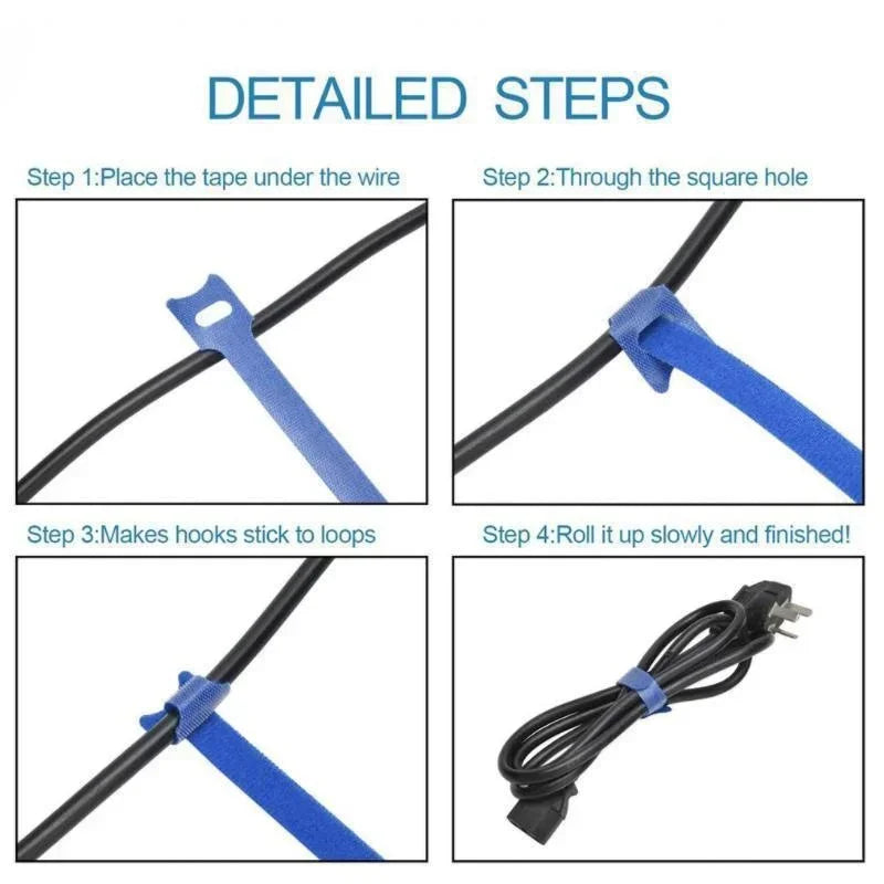 10/30/50pcs Releasable Cable Ties Durable Soft Nylon Strap Reusable Velcro Cable Ties Organizer Tool Velcro Self-Adhesive Tapes