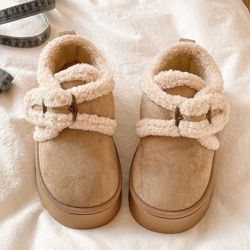 Faux Suede Fluffy Snow Boots Women Comfortable Thick Bottom Non Slip Winter Boots Woman Thicken Plush Warm Cotton Shoes Female