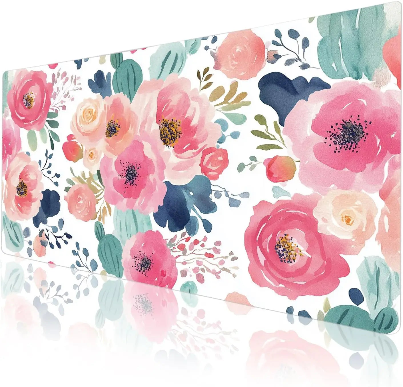 Leather Desk Pad Protector,Mouse Pad, Pink Flower Office Desk Mat, Waterproof Keyboard Mat for School Home Office Girl women