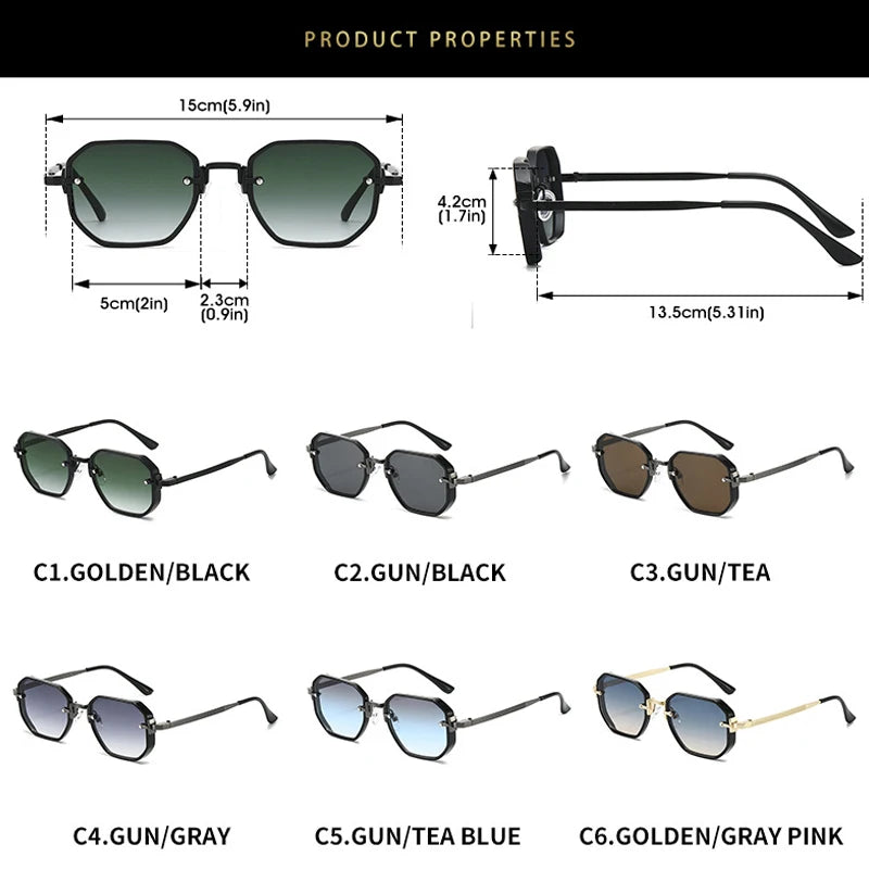 JNPCXI New Fashion Square Sunglasses Men Punk Shades UV400 Retro Metal Trending Gradient Women Sun Glasses
