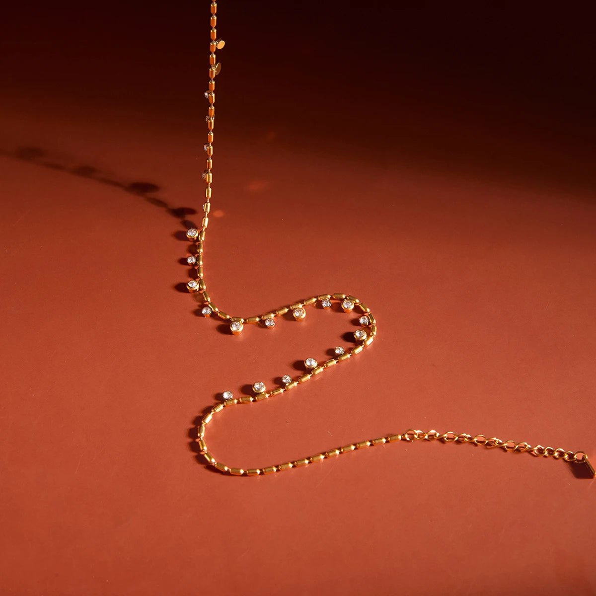 Uworld Delicate Round Rhinestones Bead Chain Necklace For Women 18K PVD Gold Plated Stainless Steel Layered Necklaces Party Gift