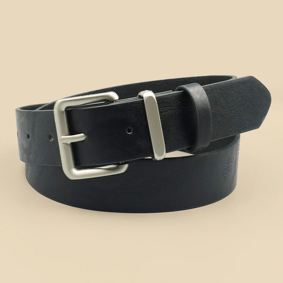 Black Casual Street Belt - Minimalist & Versatile, Ideal for Daily Commute & Holiday Wear