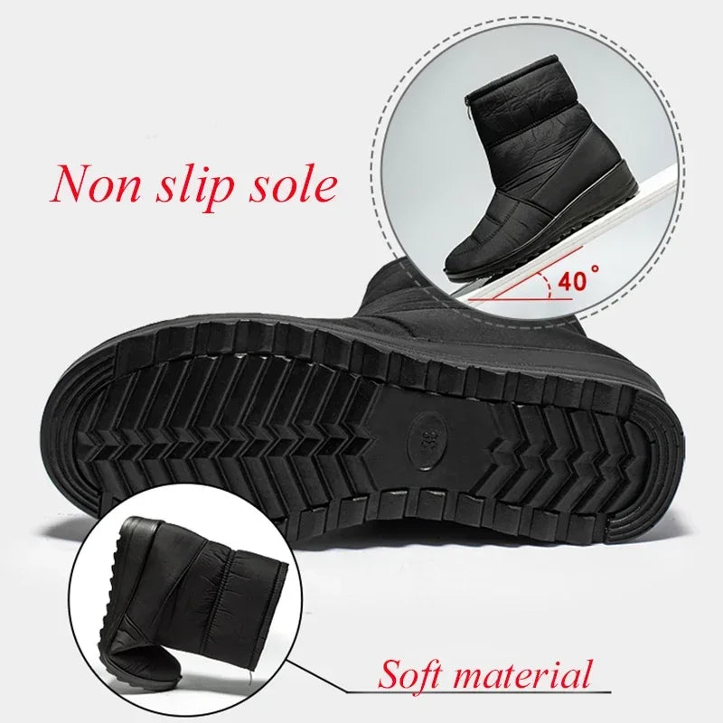 2025 Winter Waterproof Snow Boots for Women Plus Size 35-44 Thick Short Plush Ankle Boots Woman Wedges Warm Cotton Padded Shoes