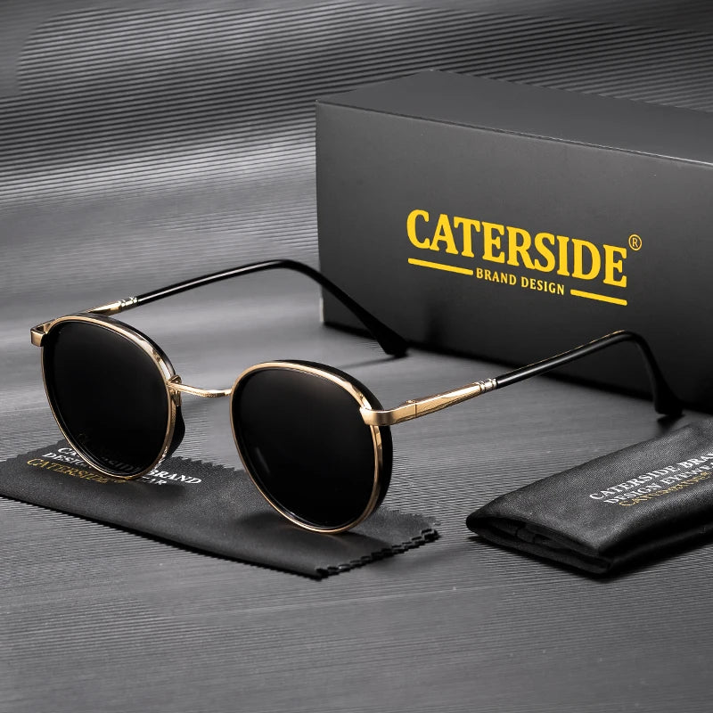 Caterside Vintage Polarized Round Sunglasses Men Hip Hop Style Metal Frame Sun Glasses Women Driving Fishing Party Eyewear Uv400