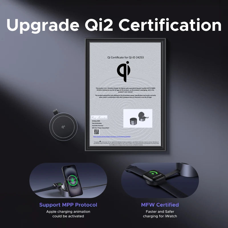 Qi2 15W Magnetic Fast Wireless Charger 3in1 Stand iPhone 15 16 Pro Max/AirPods
