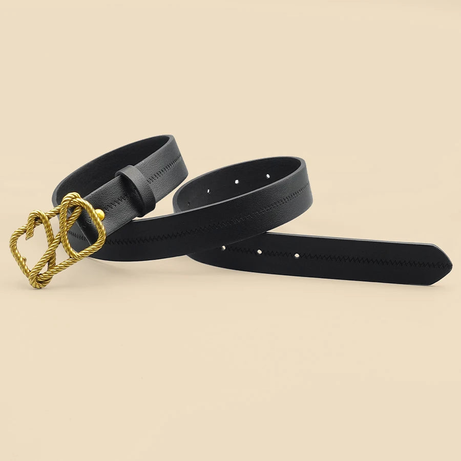 Black Fashionable Casual Women's Belt, Hollowed Out Rope Pattern Buckle, Classic Versatile Women's Belt
