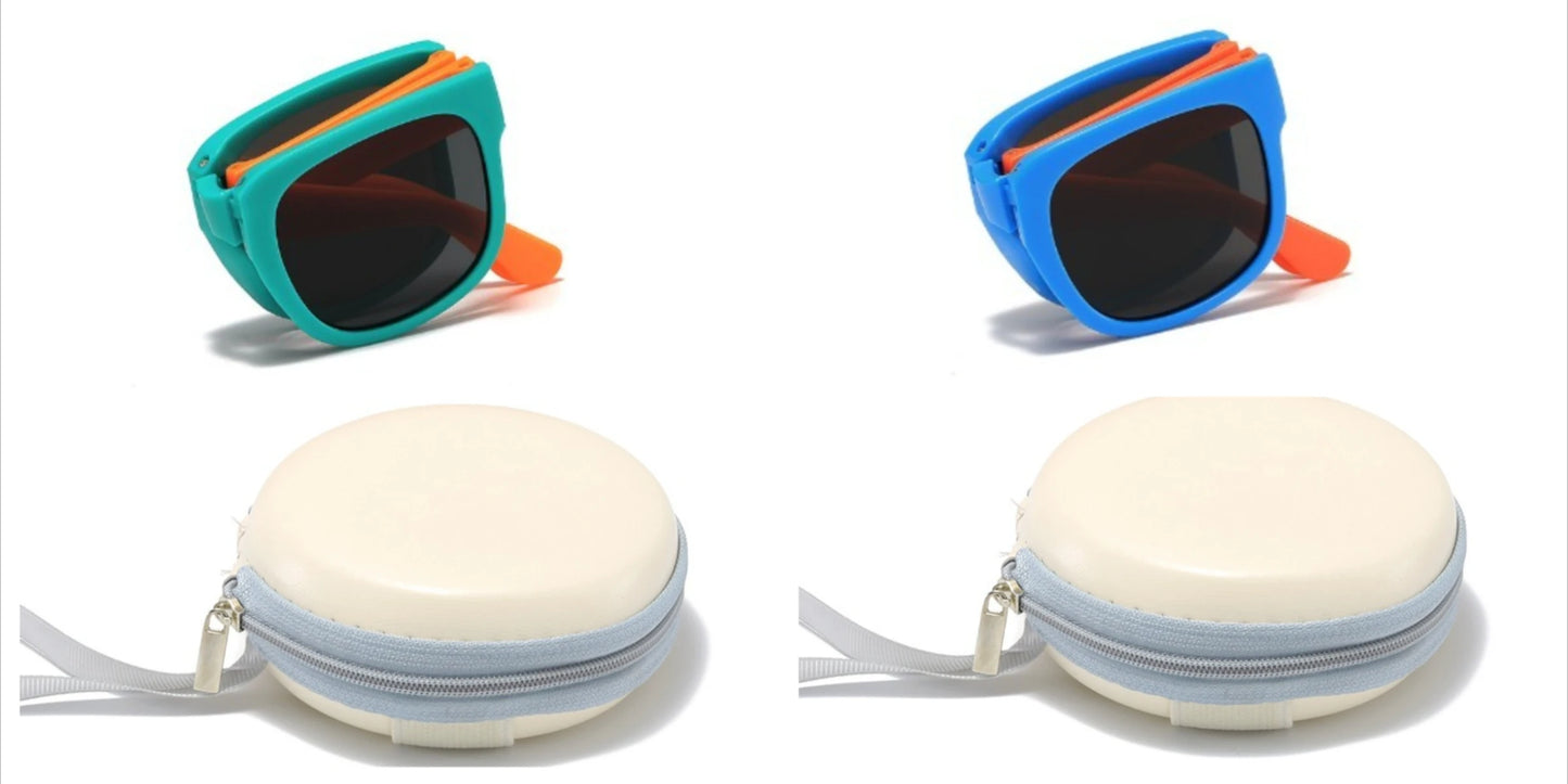 2PCS Candy Color  Sunglasses for Kids Folding Large Frame Sunglasses Children's Folding Glasses with Case