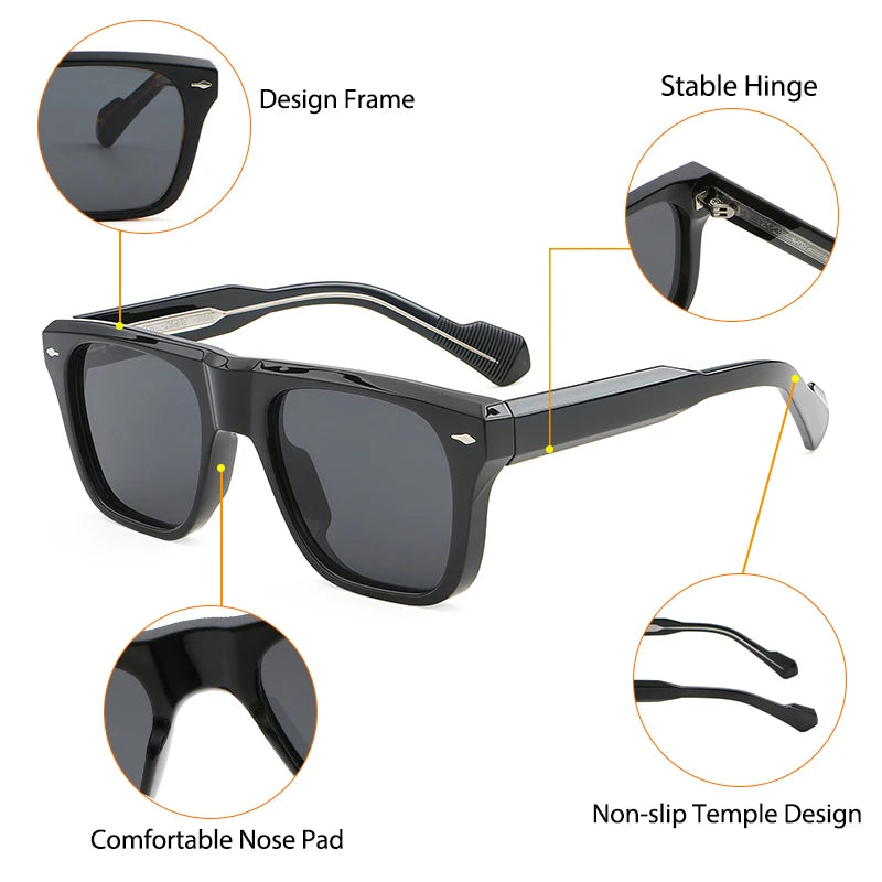 CATERSIDE Retro Sunglasses Men's Large Frame Propionic Core Insert Temple Sun Glasses Women's Party Outdoor Travel Eyewear