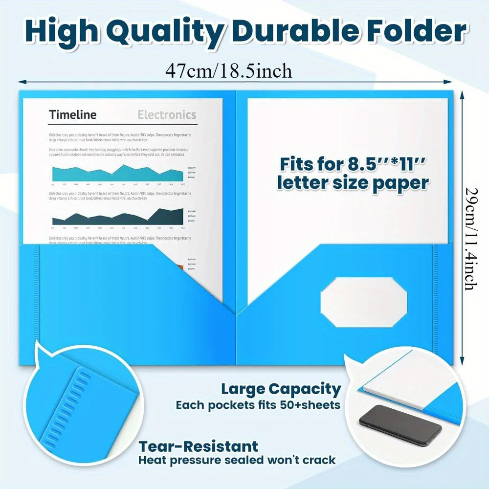 12Packs Plastic 2 Pocket Folders, Bulk Heavy Duty Folder in 6 Colors, Durable and Sturdy Folders for School and Office Supplies