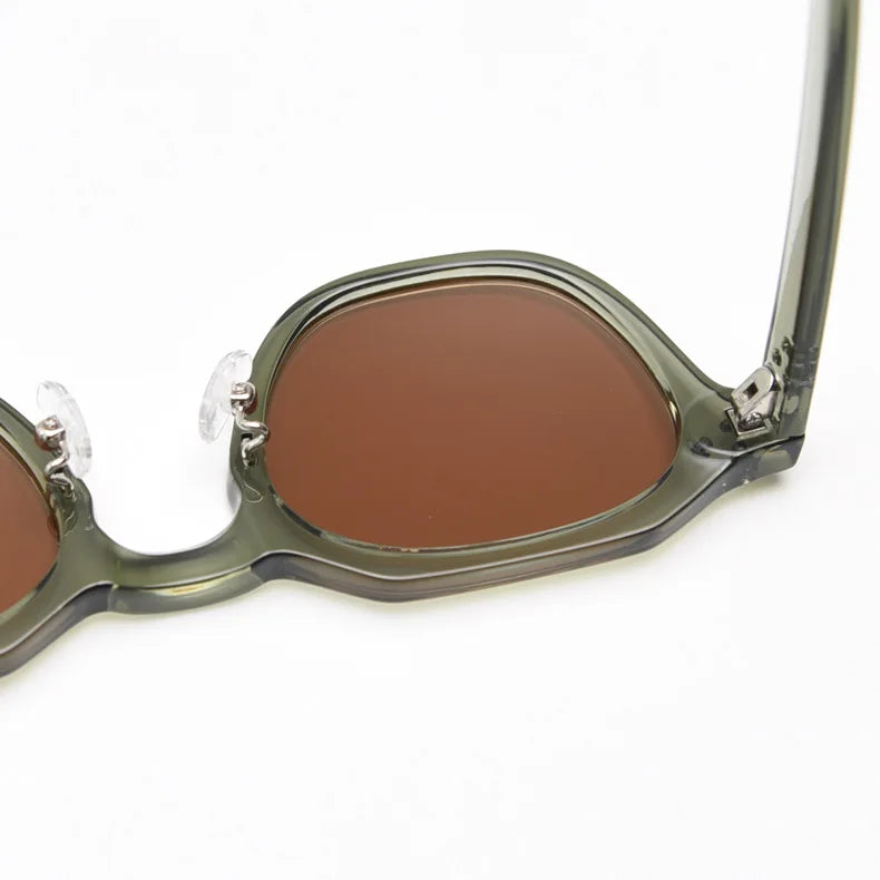 JNPCXI Retro Sun Glasses for Women TR90 Frame Polygon Polarized Sunglasses Uv400 Male Green Brown Lens