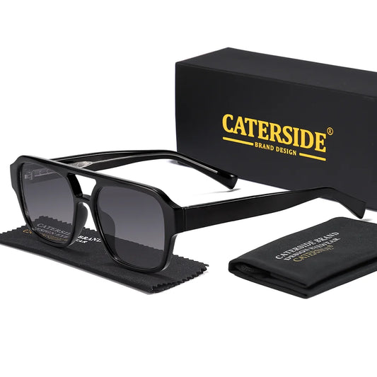 CATERSIDE Retro Men Sunglasses with Flat Top and Double Bridge Design Pilot's Sunglasses Women Outdoor Travel Driving Glasses
