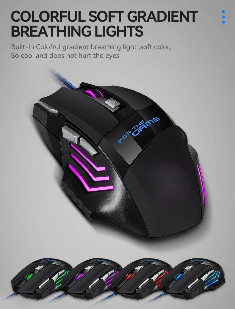 PC Hyperspeed USB Gaming Mouse RGB Backlit Ergonomic Mice 7D Esports Wired Mouse