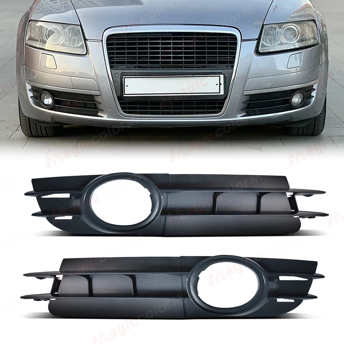 Car Front Bumper Grill Grille For Audi A6 C6 2005 2006 2007 2008 Front Bumper Fog Lamps Covers Left Right 4F0807682A 4F0807681A