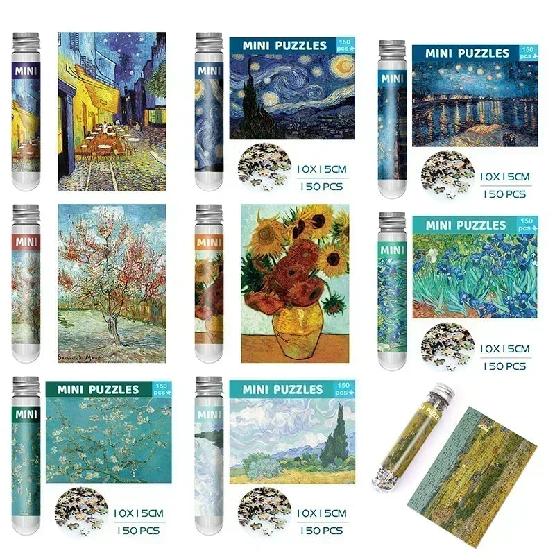 150pcs test tube jigsaw puzzle Van Gogh Painting Puzzles with Puzzle Storage Tray Plastic Sorting Tray Jigsaw Aids