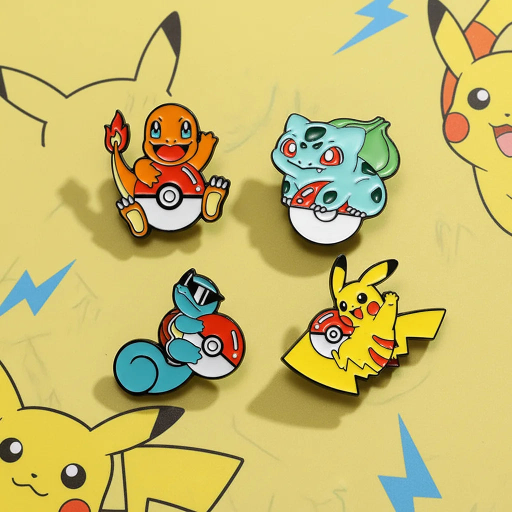 4pcs Anime Pokemon Pikachu Metal Badge Squirtle Charmander Bulbasaur Men Women Brooch Pins Backpack Decorate Halloween Gift
