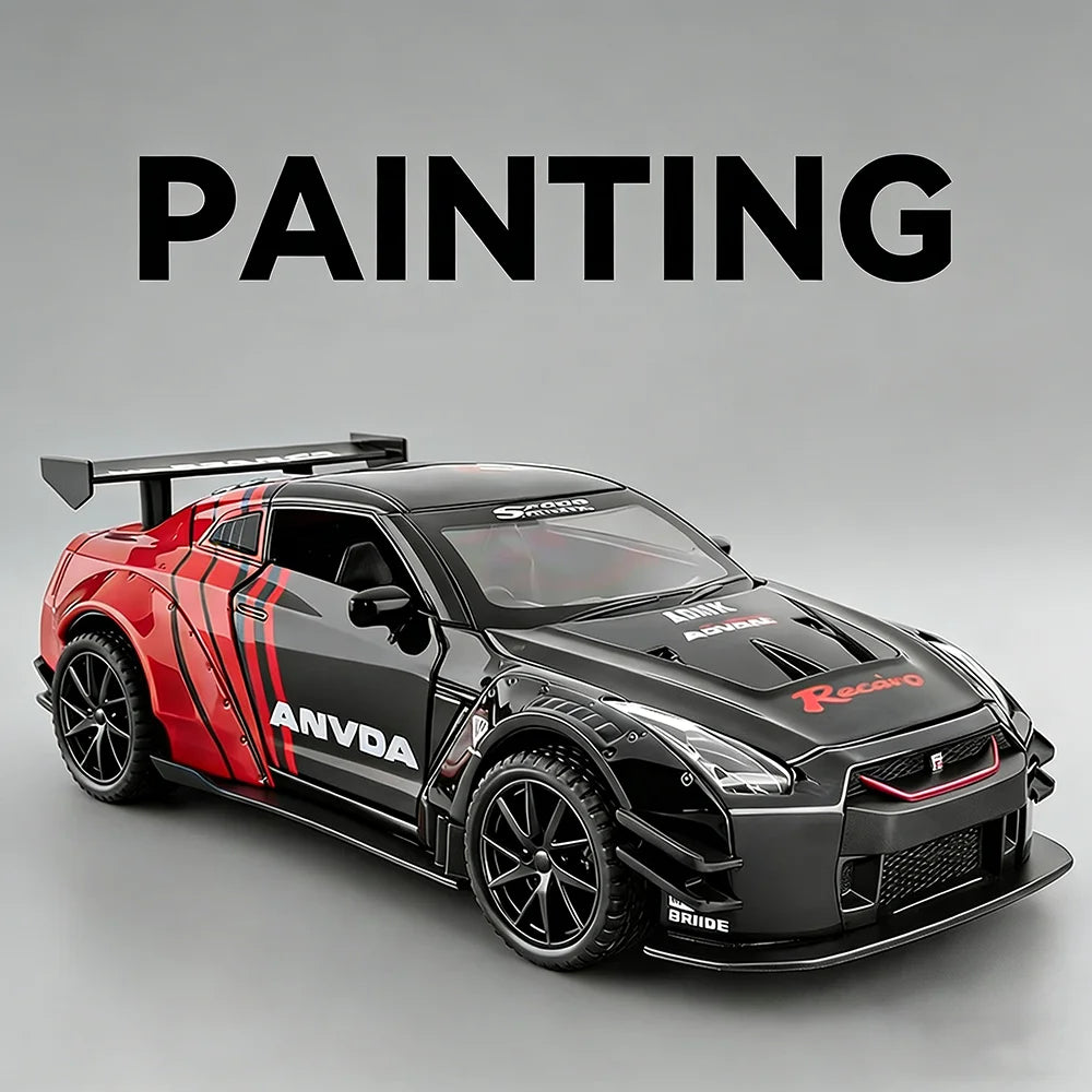 1:32 Scale GTR R50 Miniature Sports Car Alloy Diecast Model Toys Doors Opened with Sound Light Pull Back Vehices Children's Gift