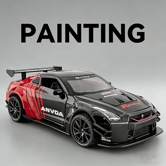 1:32 Scale GTR R50 Miniature Sports Car Alloy Diecast Model Toys Doors Opened with Sound Light Pull Back Vehices Children's Gift