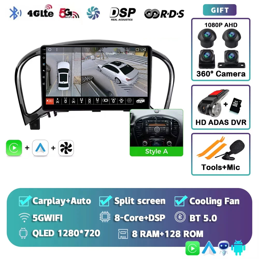 Android 15 Car radio For Nissan Juke 2010 2011 2012 2013 2014 Wireless Android Auto Carplay Car Multimedia Player WIFI 4G DSP 2