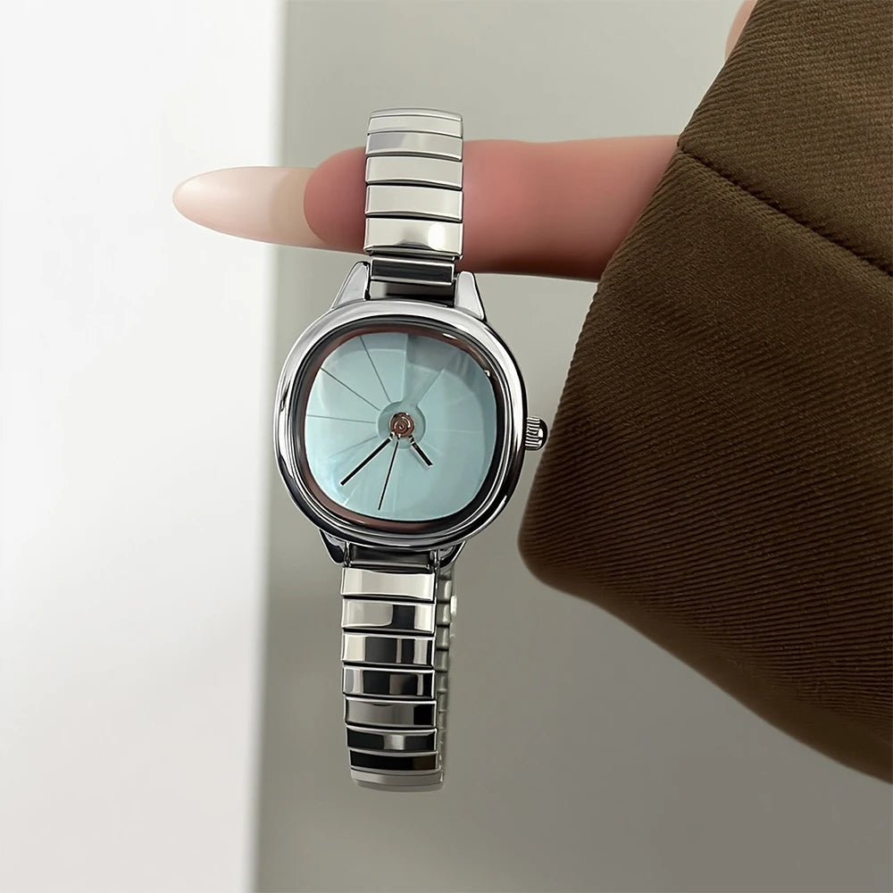 GEDI Small Vintage Watch Woman Square Buckle-Free Stretch Steel Strap Quartz Ladies Watches Luxury Niche Minimalist Watch