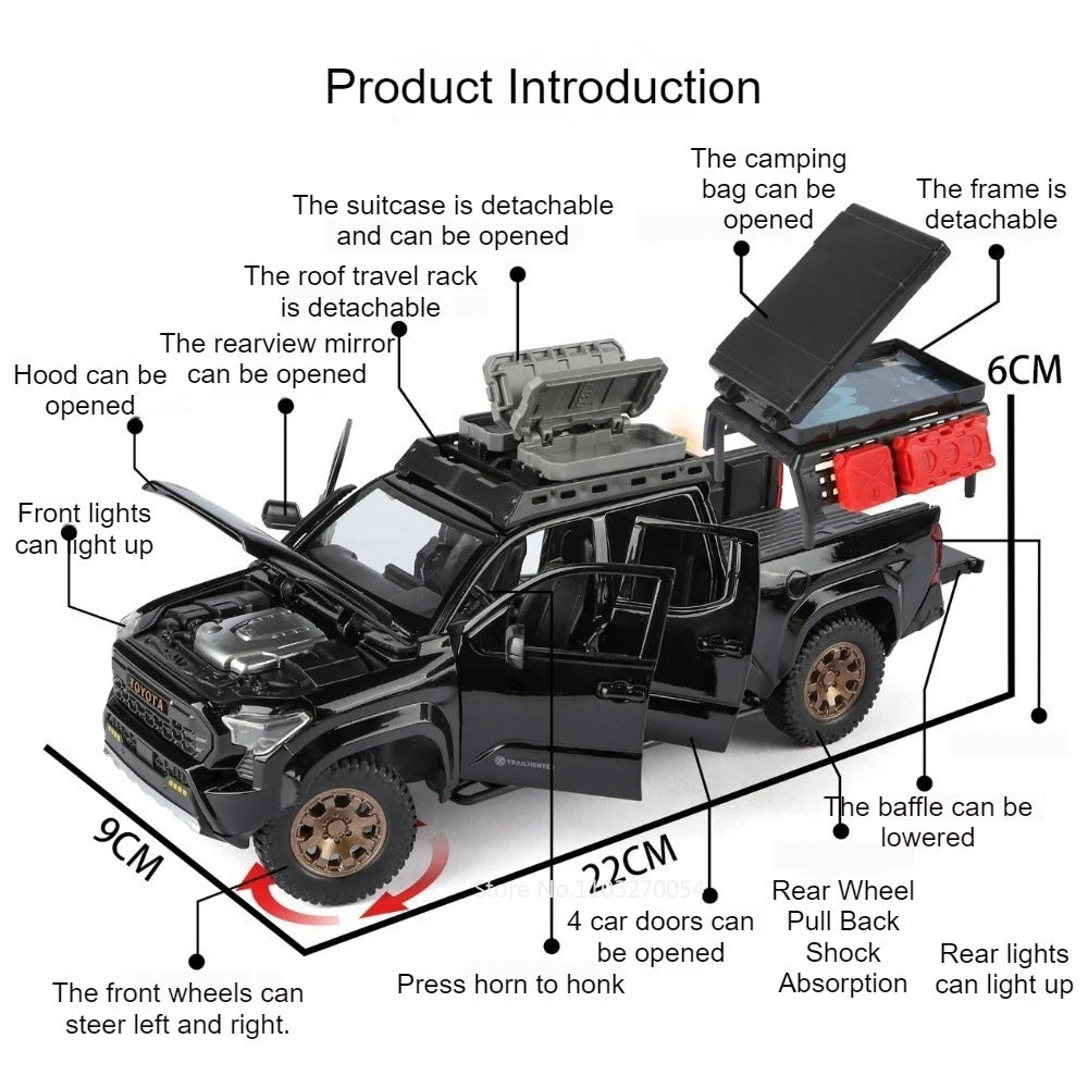 1:24 Tacoma Alloy Diecast Model Toys Cars Sound Light Pull Back Doors Opened Miniature Off-road Vehicles Decorations for Friends