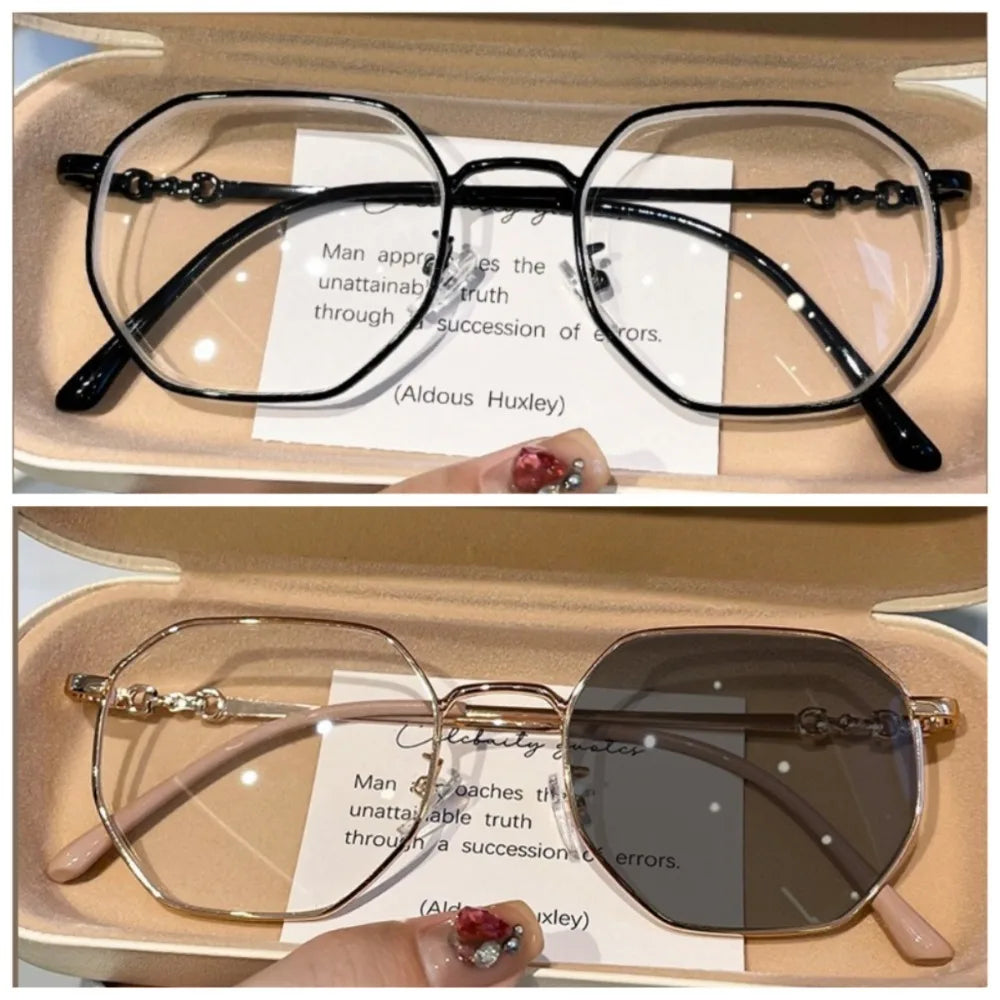 Photochromic Anti Radiation Anti Blue Light Eyeglasses For Women Transition Shades UV400 Eyewear Replaceable Lens