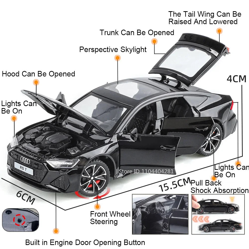 1:32 Scale RS6 RS7 Alloy Sport Car Models Diecast Toys Doors Opened with Sound Light Pull Back Miniature Vehices Christmas Gifts