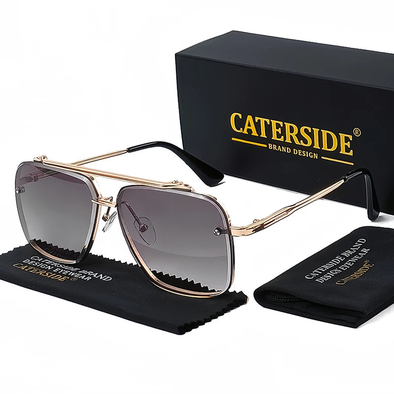 CATERSIDE Retro Metal Large Frame Sunglasses Men Flat Top Double Bridge High-Quality Sun Glasses Women Party Festival Eyewear